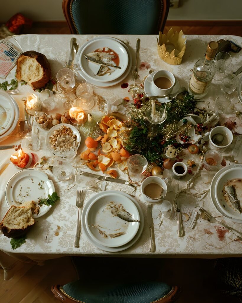 Cena di Natale, A Tavola art print by Misprint. Past midnight. Tombola. Someone is still on the panettone.