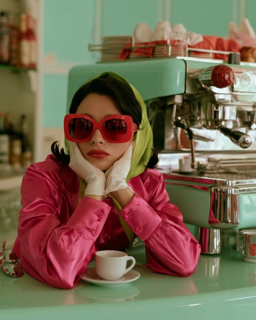 Guanti Bianchi, Overdressed & Underwhelmed art print by Misprint. White gloves. Red glasses. Zero patience.