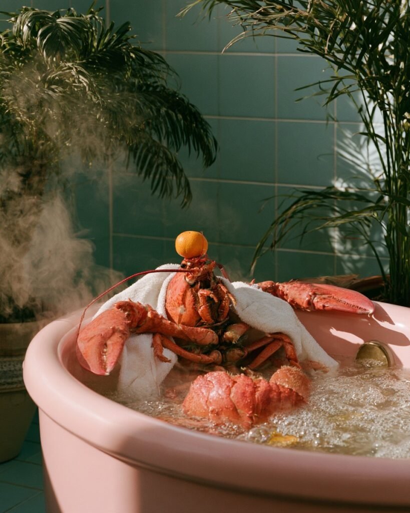 Hot Tub Lobster, Fauna art print by Misprint. Simmering nicely. Thank you.
