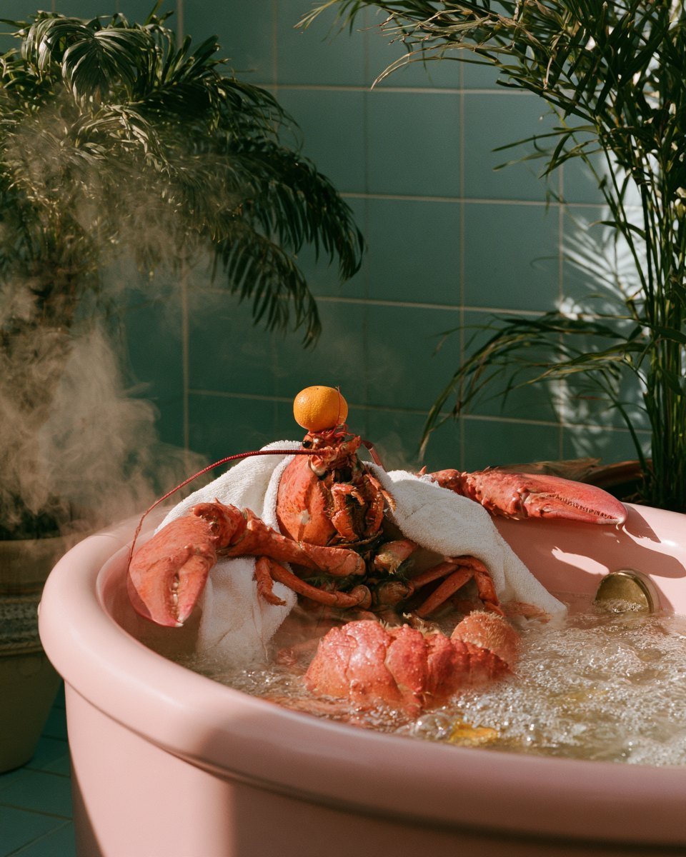 Hot Tub Lobster, Fauna art print by Misprint. Simmering nicely. Thank you.