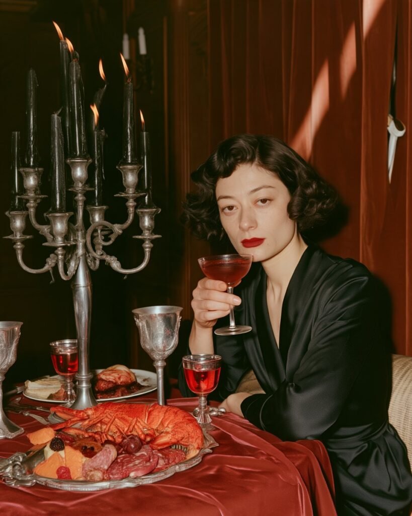 La Contessa, Overdressed & Underwhelmed art print by Misprint. Dinner for one. The guests did not make it.
