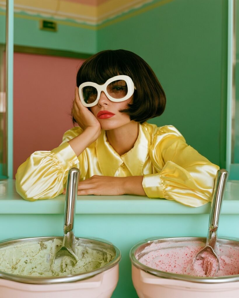 La Gelataia, Overdressed & Underwhelmed art print by Misprint. Pistachio or strawberry. Decide faster.