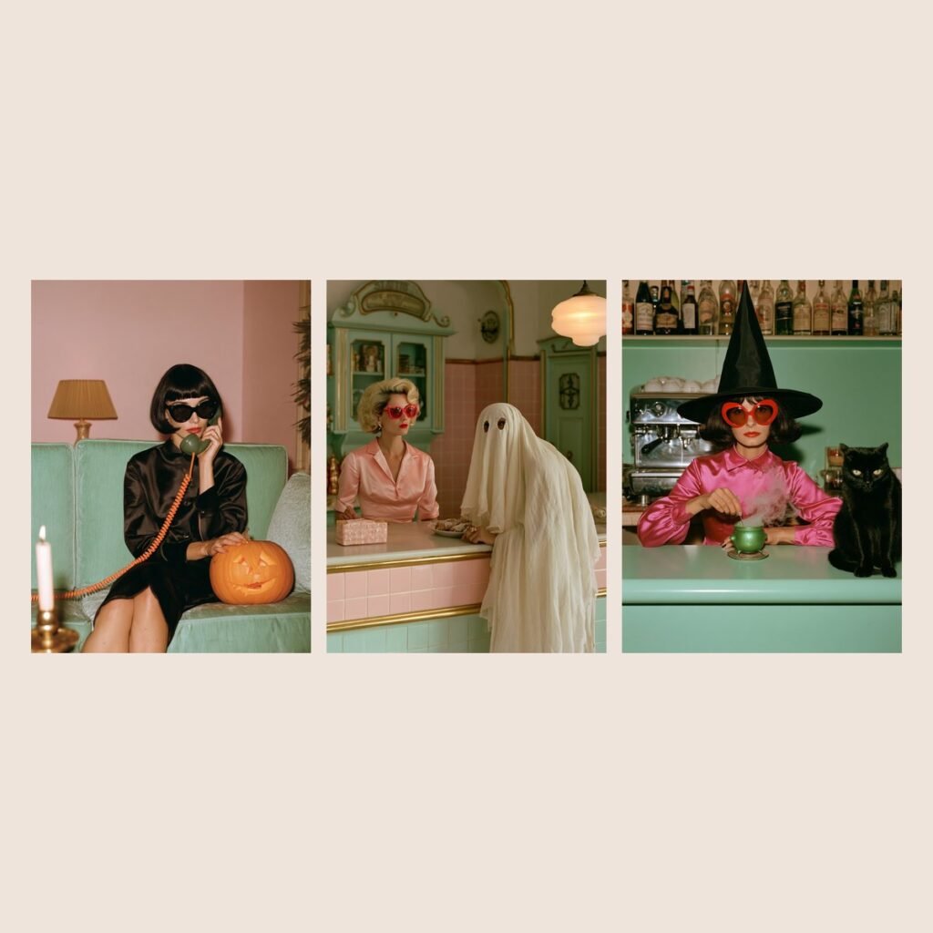 Dolcetto o Scherzetto (set of three), Halloween art print by Misprint. Hello Pumpkin and The Usual Please and Would You Like Arsenic on Top?