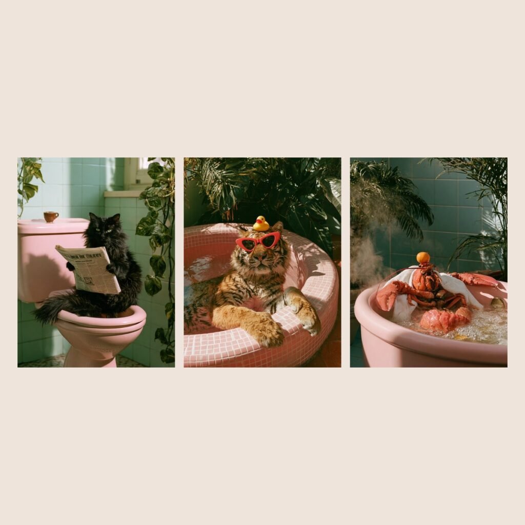 Fauna I (set of three), Fauna art print by Misprint. La Gazzetta and Ducky Business and Hot Tub Lobster.